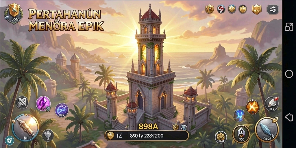 Tampilan gameplay seru dengan strategi menara yang cermat.