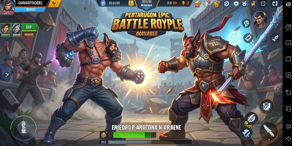 Gameplay DAWATOGEL yang penuh aksi di arena pertarungan.