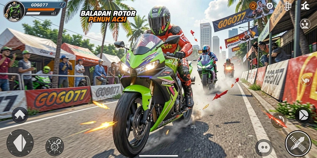 Tampilan gameplay GOGO77 yang seru saat balapan motor.