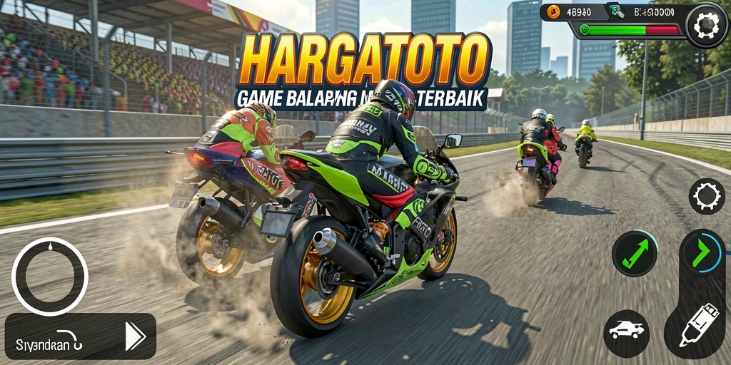 Tampilan gameplay HARGATOTO yang mendebarkan dengan balapan motor.