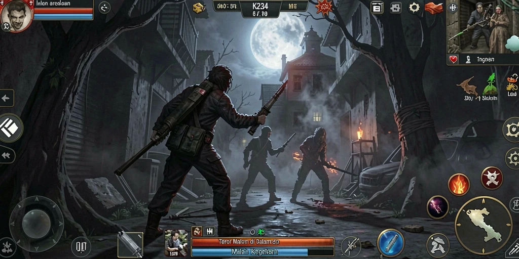 Tangkapan layar gameplay <strong>K234</strong> menampilkan suasana horor yang mencekam.