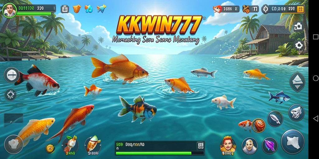 Tampilan gameplay KKWIN777 yang menarik dengan keindahan alam dan ikan yang beragam.