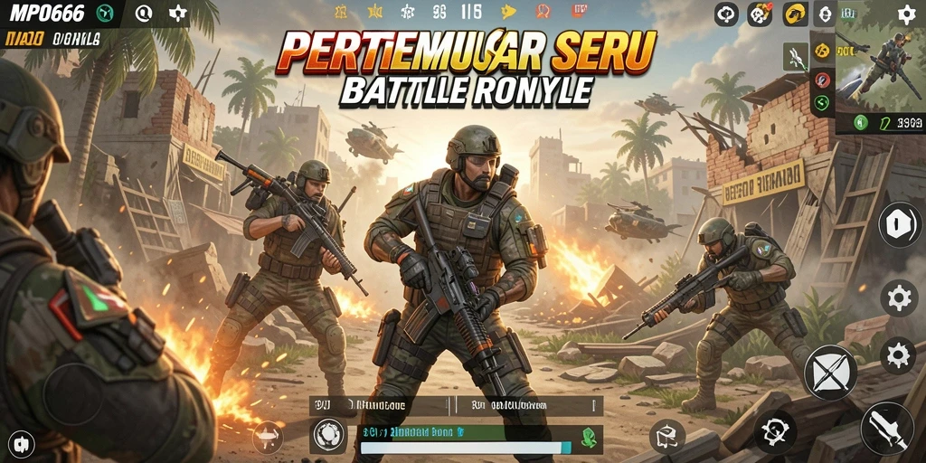 Screenshot utama MPO666 menampilkan tindakan seru dari gameplay Battle Royale.