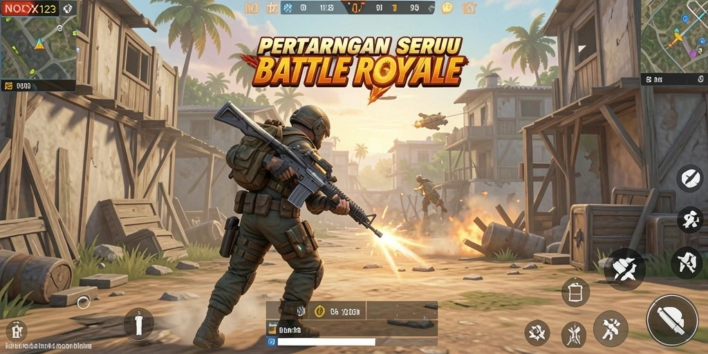 Gameplay seru di NOX123 saat bertarung dalam Battle Royale.