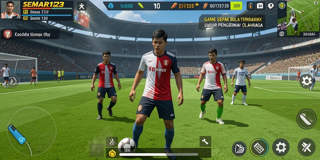 Tampilan gameplay menegangkan dalam SEMAR123 dengan aksi sepak bola yang seru.