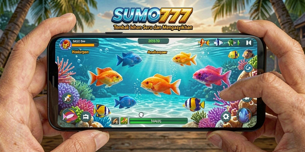 Tampilan gameplay SUMO777 dengan aksi tembak ikan yang seru.